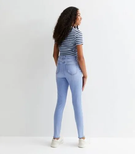 Girls Pale Blue High Waist Ripped Knee Hallie Super Skinny Jeans New Look