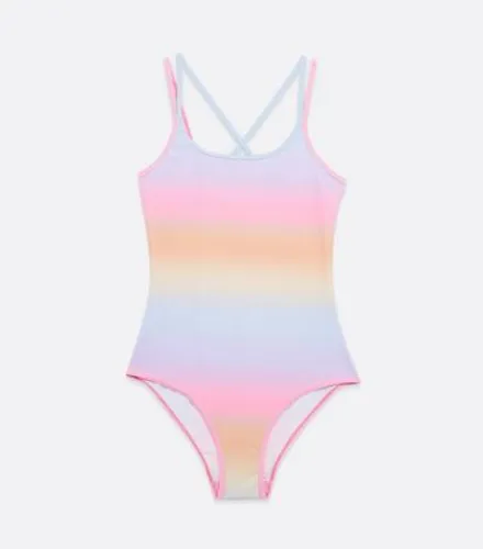 Girls Pink Rainbow Ombré Strappy Swimsuit New Look
