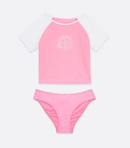 Girls Pink Santa Monica Colour Block Logo Swimwear Set New Look