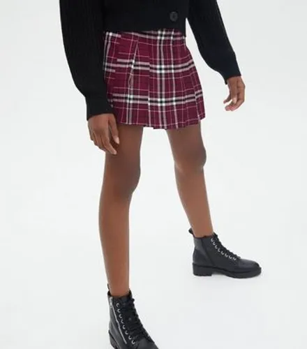 Girls Plum Check Pleated Mini Tennis Skirt New Look