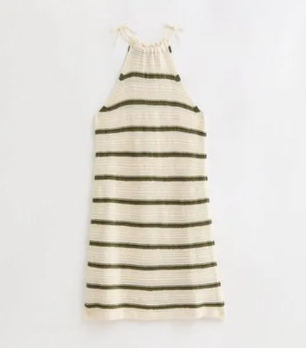 Girls Stone Stripe Crochet Halter Neck Mini Dress New Look