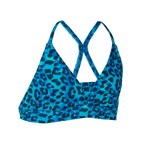 Girl's Triangular Swimsuit Top - 500 Lizy Leopard Blue