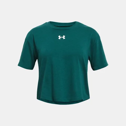 Girls'  Under Armour  Crop Sportstyle Logo Short Sleeve Hydro Teal / White YLG (59 - 63 in)