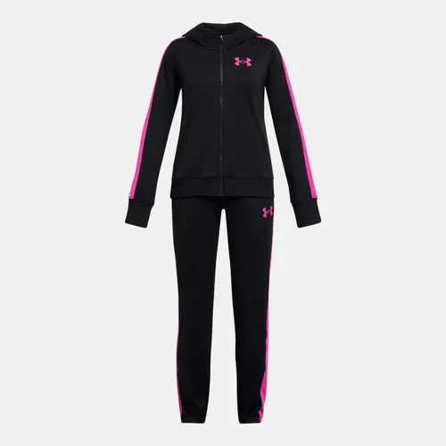 Girls'  Under Armour  Knit Hooded Tracksuit Black / Rebel Pink YMD (54 - 59 in)