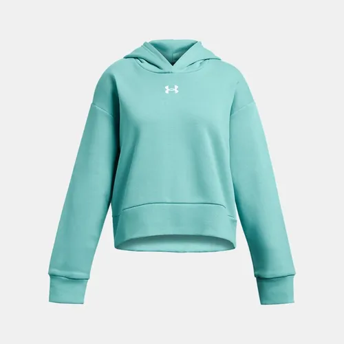Girls'  Under Armour  Rival Fleece Crop Hoodie Radial Turquoise / White YMD (54 - 59 in)