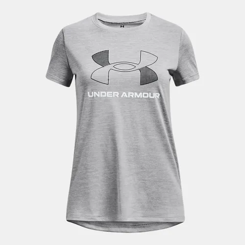 Girls'  Under Armour  Tech™ Twist Big Logo Short Sleeve Mod Gray / White YLG (59 - 63 in)