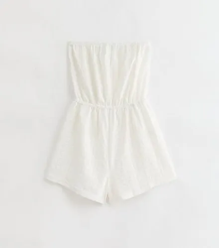 Girls White Broderie Beach Playsuit New Look
