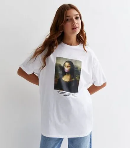 Girls White Cotton Mona Lisa Logo Oversized T-Shirt New Look
