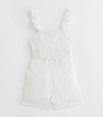 Girls White Frill Trim Broderie Beach Playsuit New Look