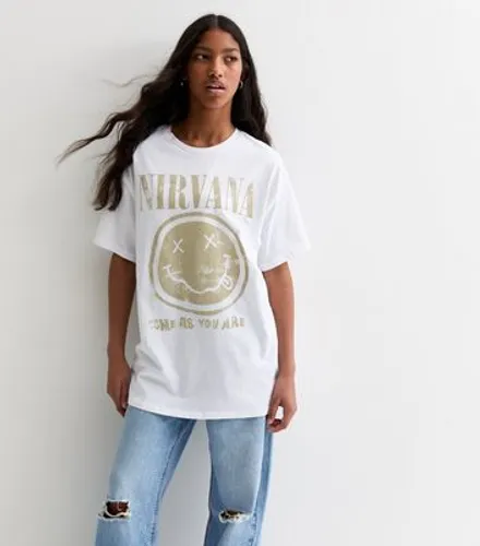 Girls White Oversized Nirvana Slogan Print T-Shirt New Look