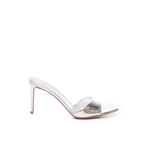 Giuliano Galiano , Silver Patent Leather Alixia Mule Sandals ,Gray female, Sizes: