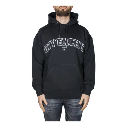 Givenchy , Black College Hoodie, Iconic Logo, High-Quality Fabric ,Black male, Sizes:
