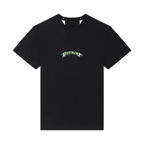 Givenchy , Black Crew Neck T-shirts and Polos with Signature Print ,Black male, Sizes: