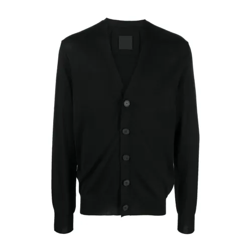 Givenchy , Black Intarsia-Knit Logo Wool Cardigan ,Black male, Sizes: