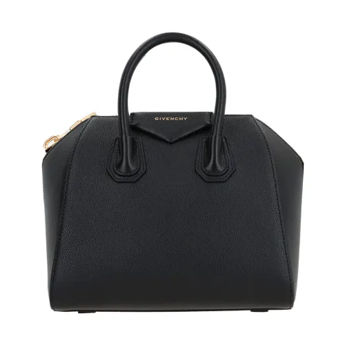 Givenchy , Black Leather Shoulder Bag with Gold Details ,Black female, Sizes: ONE SIZE