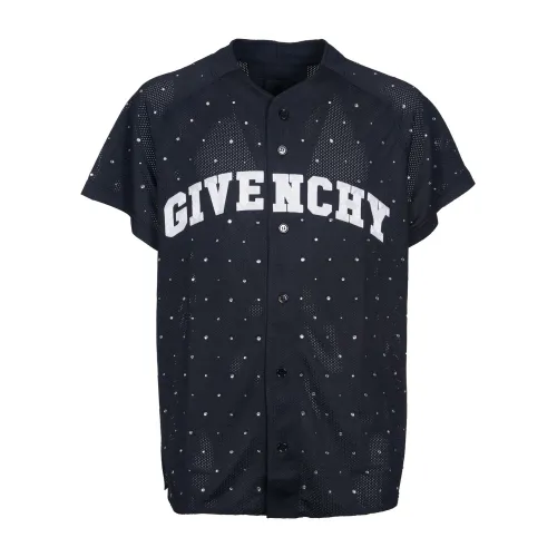 Givenchy , Black Polyester T-Shirt with Perforated Detail ,Black male, Sizes: