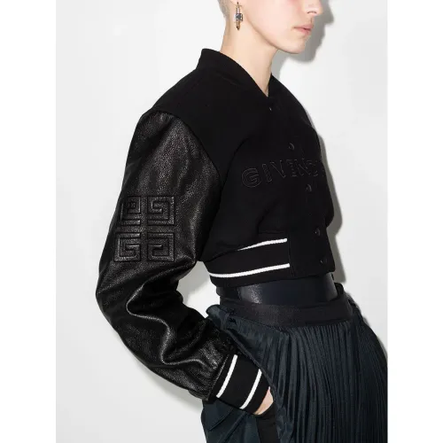 Givenchy , Black Wool Blend Cropped Bomber Jacket ,Black female, Sizes: