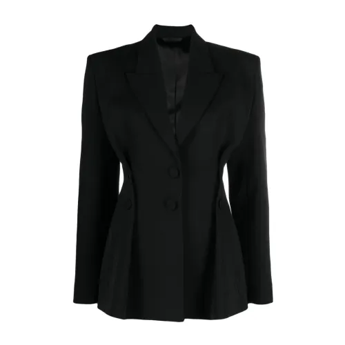 Givenchy , Black Wool Gabardine Jacket with Structured Shoulders ,Black female, Sizes: