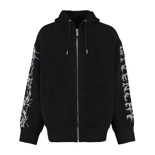 Givenchy , Black Wool Zip Hoodie for Men ,Black male, Sizes: