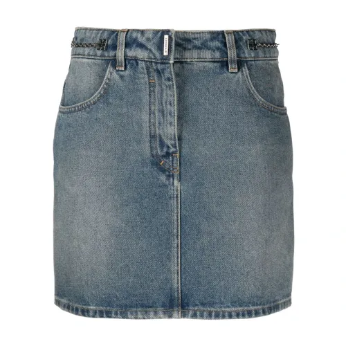 Givenchy , Cerulean Blue Denim Skirt with Chain-Link Detailing ,Blue female, Sizes: