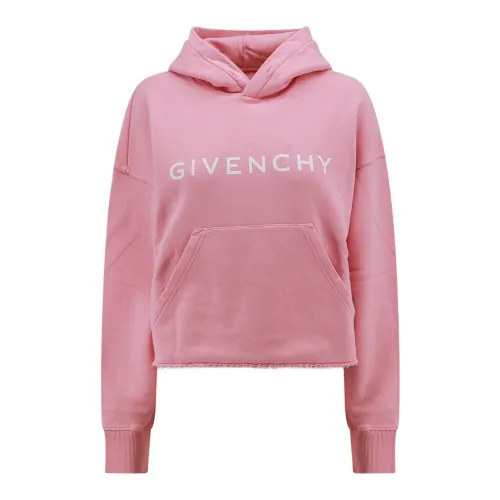 Givenchy , Cotton Hooded Sweatshirt with Frayed Bottom ,Pink female, Sizes: