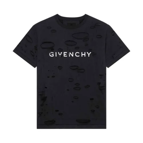 Givenchy , Destroyed Effect Creweck T-shirts and Polos ,Black male, Sizes: