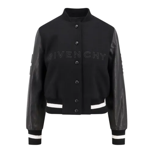 Givenchy , Embossed Logo Wool and Leather Jacket ,Black female, Sizes: