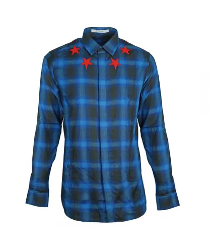 Givenchy Mens Blue Check Star Detail Shirt Cotton