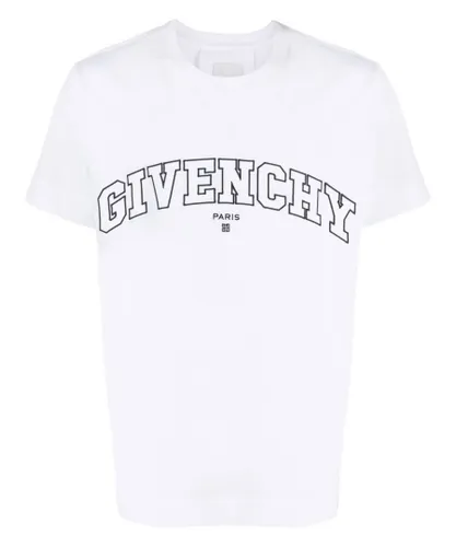 Givenchy Mens Logo Embroidered T-shirt White Cotton