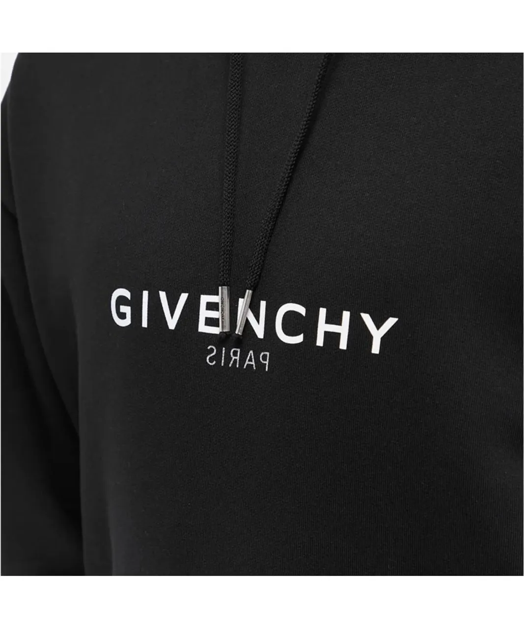 Givenchy Mens Reverse Logo Hoodie Black Cotton
