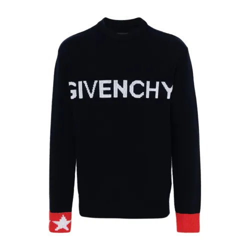 Givenchy , Navy Blue Star Pattern Sweaters ,Blue male, Sizes: