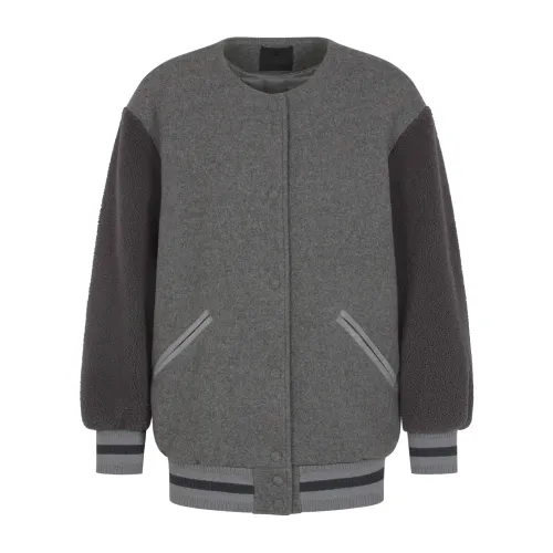 Givenchy , Oversized Shearling Varsity Jacket ,Gray female, Sizes: