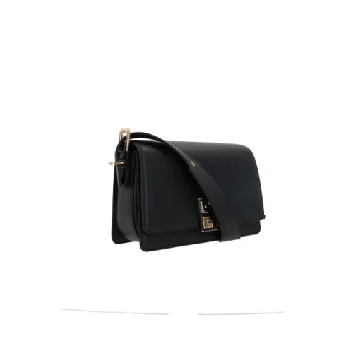 Givenchy , Smooth Black Leather Shoulder Bag with Gold Hardware ,Black female, Sizes: ONE SIZE