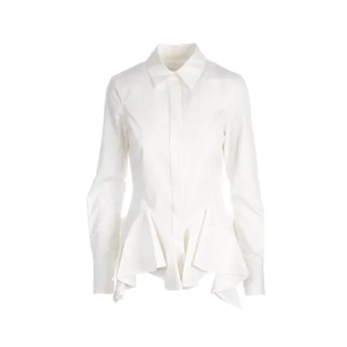 Givenchy , White Fitted Cotton Poplin Shirt with Ruffled Hem ,White female, Sizes: