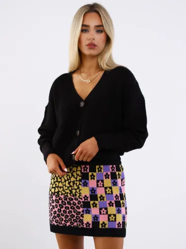 Glamorous Retro Black Intarsia Knit Mini Skirt