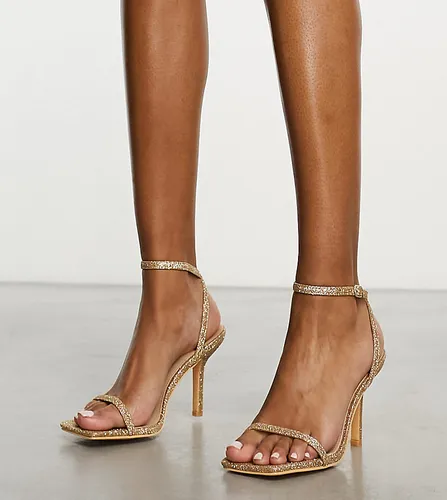 Glamorous Wide Fit barely there heeled sandals in gold glitter