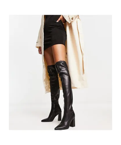 Glamorous Wide Fit Womens second skin block heeled over the knee high boots in black exclusive to ASOS