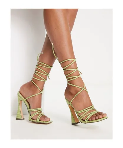 Glamorous Womens ankle strap heel sandals in green croc
