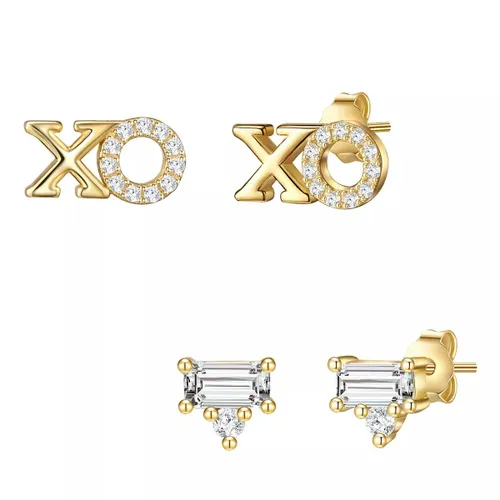 Glanzstücke München Earrings - Set of 2 ear studs sterling silver zirconia white - gold - Earrings for ladies
