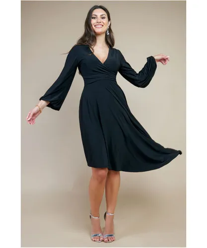 Goddiva Womens Asymmetrical Wrap Midi Dress - Black
