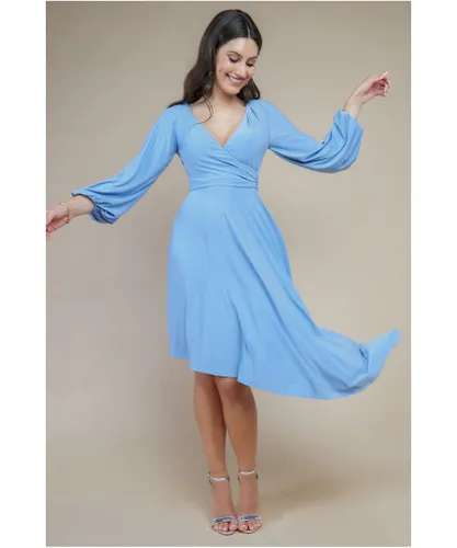 Goddiva Womens Asymmetrical Wrap Midi Dress - Blue