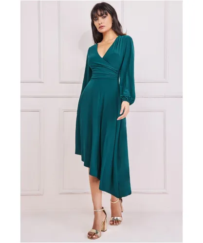 Goddiva Womens Asymmetrical Wrap Midi Dress - Green