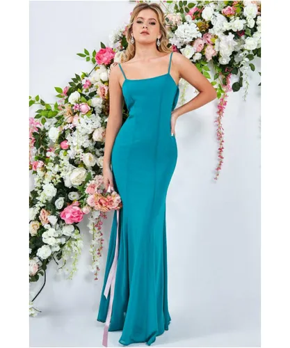 Goddiva Womens Cowl Back Spaghetti Strap Maxi Dress - Sapphire