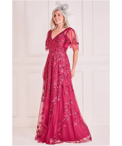 Goddiva Womens Embroidered Flared Sleeve Maxi - Pink