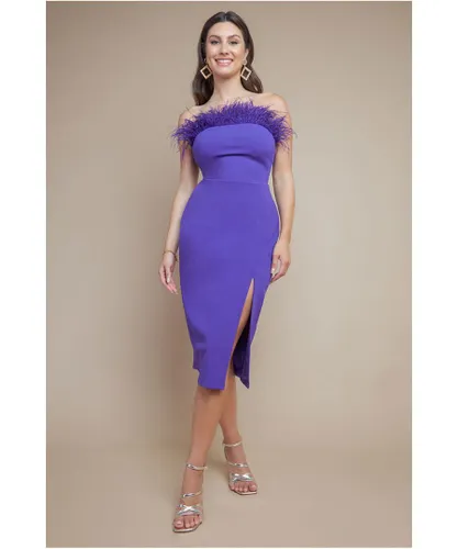 Goddiva Womens Feather Boobtube Midi Dress - Purple