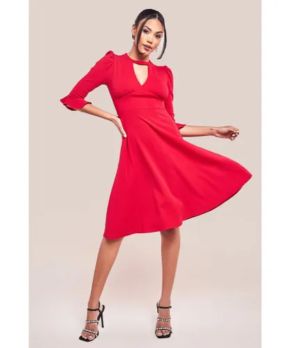 Goddiva Womens Flared Sleeve Midi Dress - Red