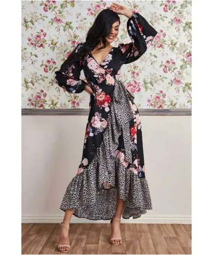 Goddiva Womens Frill Hem Wrap Maxi Dress - Multicolour