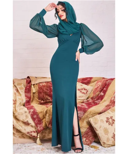 Goddiva Womens Modesty Chiffon Thigh Split Maxi - Emerald