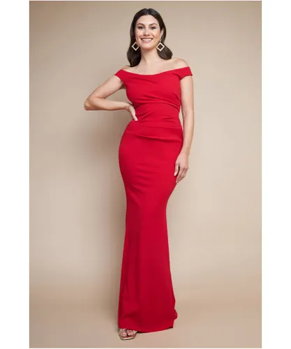 Goddiva Womens Off The Shoulder Scuba Maxi Dress - Red