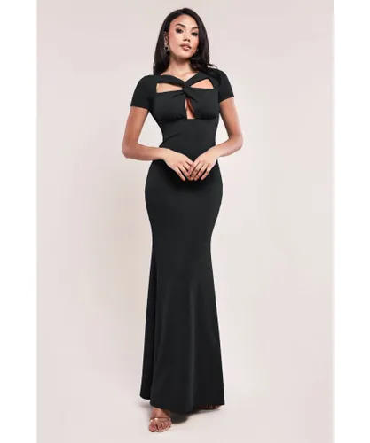 Goddiva Womens Scuba Crepe Twist Cutout Maxi Dress - Black